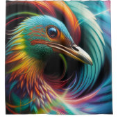 鳥のカラフル孔雀の渦巻く羽 シャワーカーテン (正面)