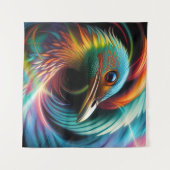 鳥のカラフル孔雀の渦巻く羽 タペストリー (正面(横))