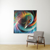 鳥のカラフル孔雀の渦巻く羽 タペストリー (インサイチュ(横))