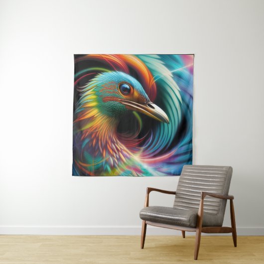 鳥のカラフル孔雀の渦巻く羽 タペストリー (インサイチュ)
