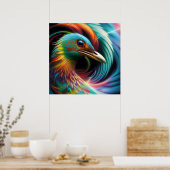 鳥のカラフル孔雀の渦巻く羽 ポスター (キッチン)