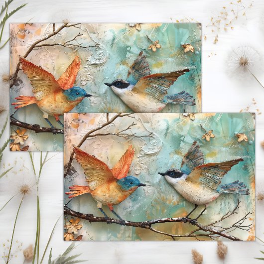 鳥のカラフル混合メディアのデコページ 薄葉紙