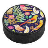 鳥のカラフル花の模様の青い装飾 アイスホッケーパック (3/4)