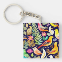 鳥のカラフル花の模様の青い装飾