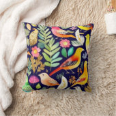 鳥のカラフル花の模様の青い装飾 クッション (ブランケット)