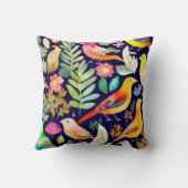 鳥のカラフル花の模様の青い装飾 クッション (裏面)