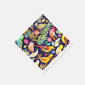 鳥のカラフル花の模様の青い装飾 スタンダードカクテルナプキン (角)