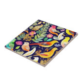 鳥のカラフル花の模様の青い装飾 タイル (側面)