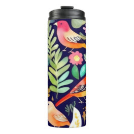 鳥のカラフル花の模様の青い装飾 タンブラー