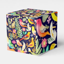 鳥のカラフル花の模様の青い装飾 フェイバーボックス
