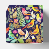 鳥のカラフル花の模様の青い装飾 フェイバーボックス (上部)