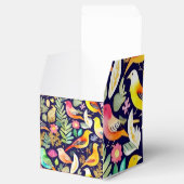 鳥のカラフル花の模様の青い装飾 フェイバーボックス (オープン)