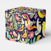 鳥のカラフル花の模様の青い装飾 フェイバーボックス (裏面サイド)