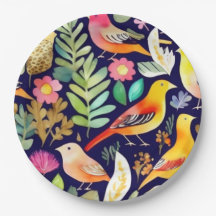 鳥のカラフル花の模様の青い装飾