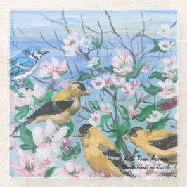鳥のガラスコースター オリジナルアクリルアート ガラスコースター