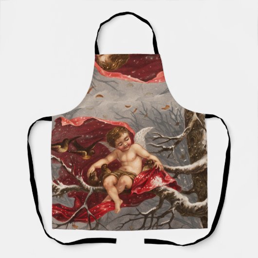 鳥のクリスマスと冬の木の翼のあるケルブ エプロン (正面)