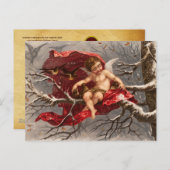 鳥のクリスマスと冬の木の翼のあるケルブ ポストカード (正面/裏面)