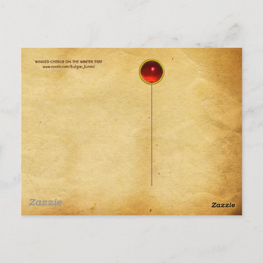鳥のクリスマスと冬の木の翼のあるケルブ ポストカード (裏面)