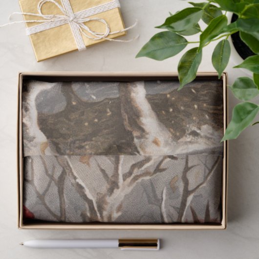 鳥のクリスマスと冬の木の翼のあるケルブ 薄葉紙 (ギフト)