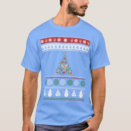 鳥のクリスマスツリー 鳥好きな家族 Tシャツ (正面)
