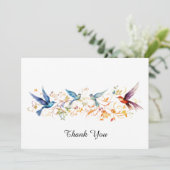 鳥のグラフィック飛んでいるパターン サンキューカード (スタンド正面)