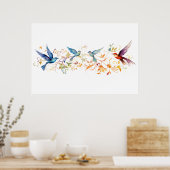 鳥のグラフィック飛んでいるパターン ポスター (キッチン)