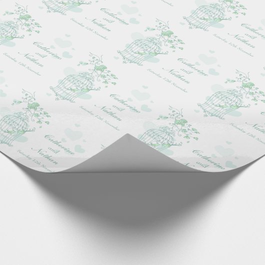 鳥のケージ緑と白結婚のカスタム包み ラッピングペーパー (角)