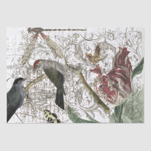 鳥のコラージュ 薄葉紙 (正面)