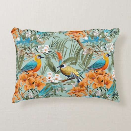 鳥のチノワセリーミントオレンジ アクセントクッション (正面)