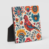 鳥のデザインエレガントインポーランドフォークアートスタイル フォトプラーク (正面)