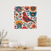 鳥のデザインエレガントインポーランドフォークアートスタイル ポスター (キッチン)