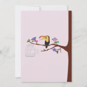 鳥のトゥカン 女の子の誕生日 ピンクの双子 招待 招待状 (裏面)