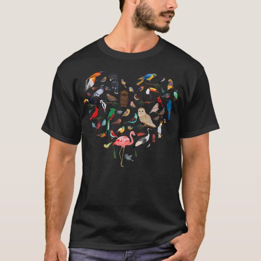 鳥のハート-野鳥観察の鳥の鳥を見る鳥ワット Tシャツ (正面)