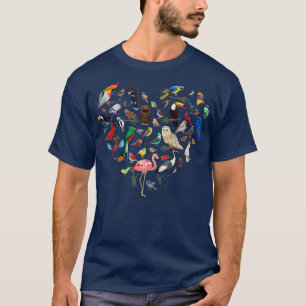 鳥のハート-野鳥観察の鳥の鳥を見る鳥ワット Tシャツ