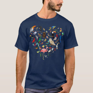 鳥のハート-野鳥観察の鳥の鳥を見る鳥ワット Tシャツ