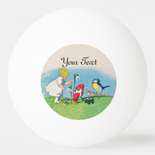 鳥のバスケットを歌っている女の子のイースターLilly格言の小妖精や小人 卓球ボール (裏面)