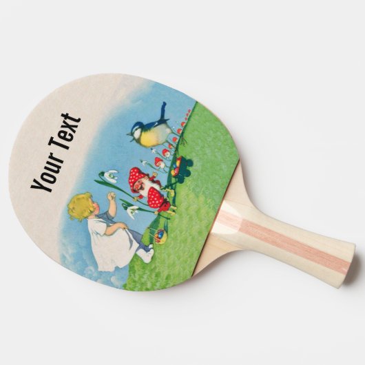鳥のバスケットを歌っている女の子のイースターLilly格言の小妖精や小人 卓球ラケット (横)