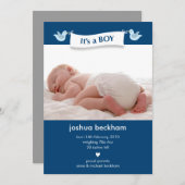 鳥のバナー ベイビー フォト 出生発表 案内状 (正面/裏面)