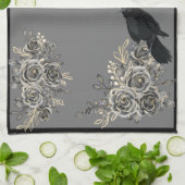 鳥のバラとカラスのキッチンタオル キッチンタオル (折り畳み)