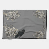 鳥のバラとカラスのキッチンタオル キッチンタオル (横)