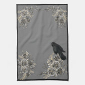 鳥のバラとカラスのキッチンタオル キッチンタオル (縦)