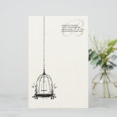 鳥のパーソナライズされた航空便を備えたヴィンテージの鳥かご 便箋 (スタンド正面)