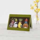 鳥のパーティーと不機嫌なブルーバードカード カード (黄色い花)