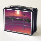 鳥のフェンス月とラベ飛んでいるンス メタルランチボックス (裏面)