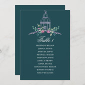 鳥のフローラの座席表。ティール（緑がかった色）結婚の花 招待状 (正面/裏面)