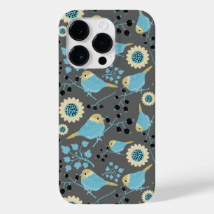 鳥のフローラベリーブルークリームブラックグレーパターン Case-Mate iPhone 14 PROケース