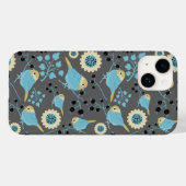 鳥のフローラベリーブルークリームブラックグレーパターン Case-Mate iPhoneケース (裏面 (横))