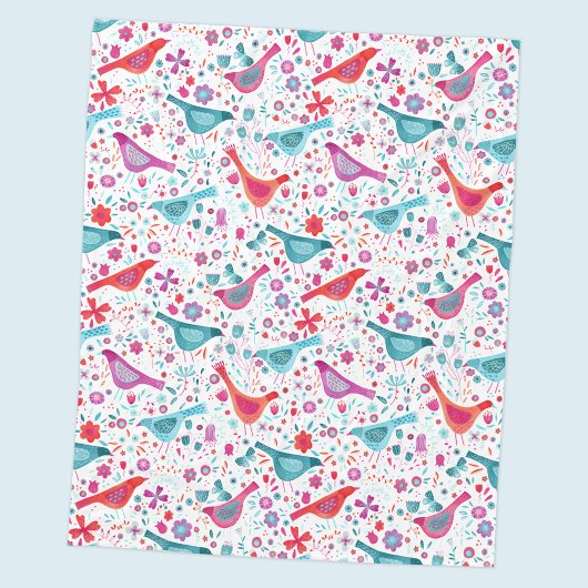 鳥のフローラ水色 フリースブランケット