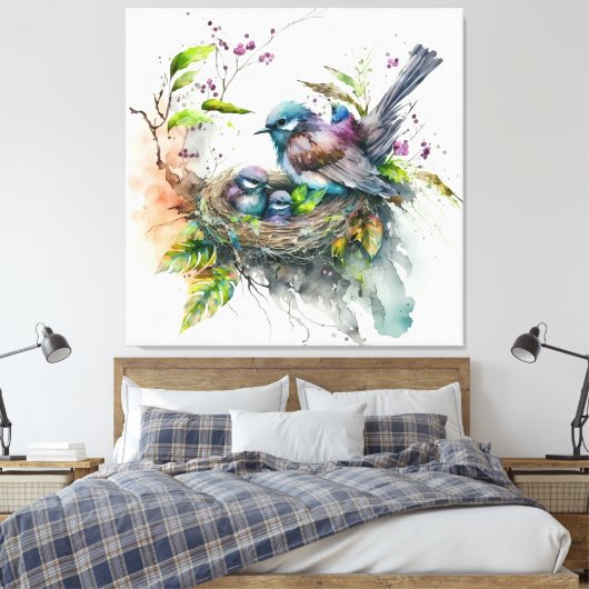 鳥のプリント子供部屋アート – 引き伸ばしキャンバス印刷 キャンバスプリント (インサイチュ (寝室))