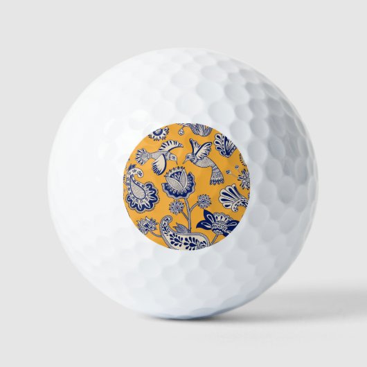 鳥のペイズリー花のヴィンテージパターン ゴルフボール (正面)